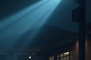 《雾港来信》剧照：雨夜码头上提着风灯的背影